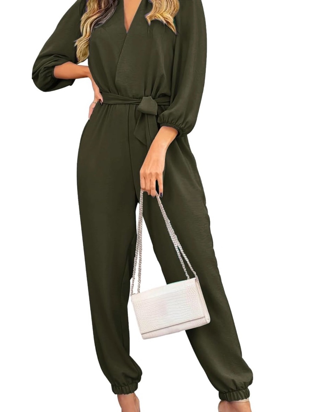 Pretty Garden Olive Green Tie-Waist Jumpsuit